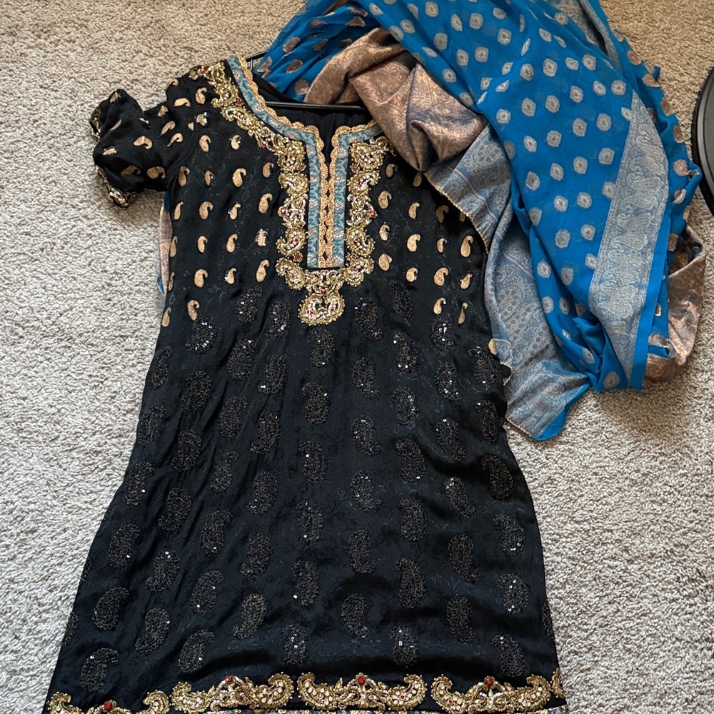 Black and Gold Embroidered kurtha
